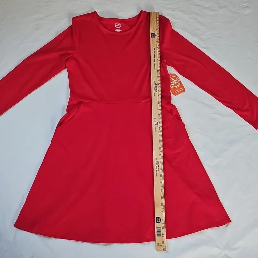 Wonder Nation Girls XXL 18 Long Sleeves Red Dress with Pockets New